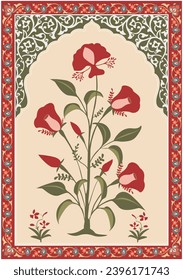 Mughal decorative plant illustration. Traditional Indian Mughal floral Motif vector design.