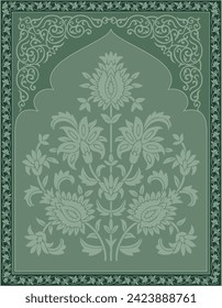 Mughal decorative plant illustration. Traditional Indian Mughal floral Motif vector design.