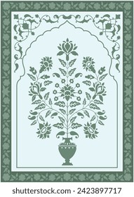 Mughal decorative plant illustration. Traditional Indian Mughal floral Motif vector design.