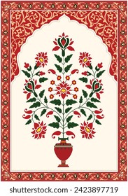 Mughal decorative plant illustration. Traditional Indian Mughal floral Motif vector design.