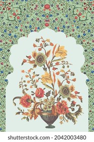 Mughal decorative plant illustration for wallpaper background. Antique abstract plant vector