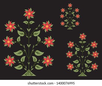 mughal floral  pattern motif pattern on black