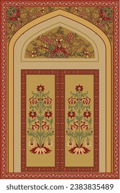 Mughal Flower with Arch Design, Mughal Background, Mughal Wedding design.