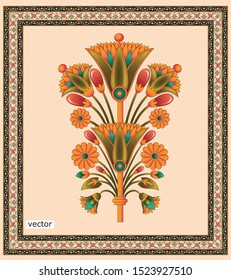 Mughal Flower  Frame Motif Bunch Background Design 