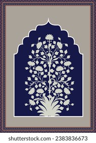 Mughal Flower Motif with Mughal arch, Beautiful Moghal motif border Design, Mughal Background.