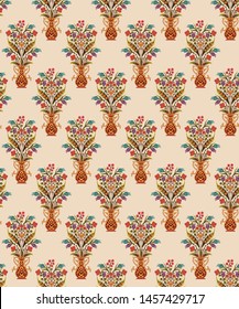 mughal  flower  motif  pattern  design cream background