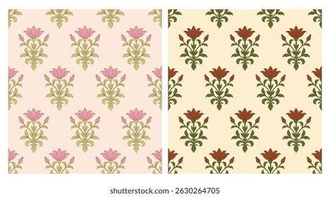 Mughal flower motif seamless pattern. Seamless pattern with decorative flowers ethnic motif. 