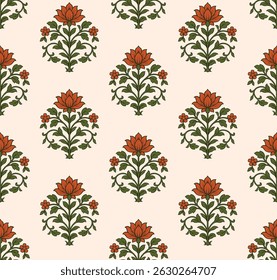 Mughal flower motif seamless pattern. Seamless pattern with decorative flowers ethnic motif. 