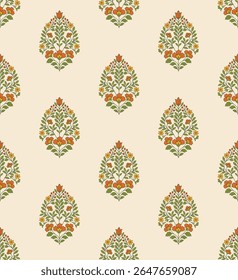 Mughal flower motif seamless pattern. Traditional flower pattern illustration. Flower pattern for fashion, fabric, textile, and wallpaper.