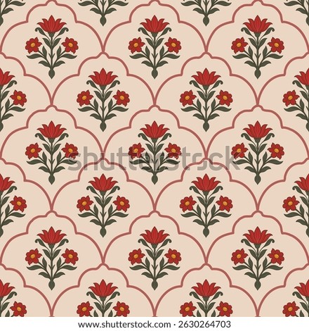 Mughal flower motif seamless pattern. Seamless pattern with decorative flowers ethnic motif. 