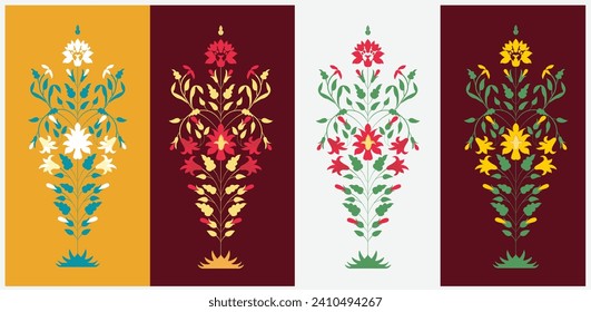 Mughal flower motif Vector illustrations.