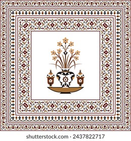 Mughal Flower pot inlay work in vector art 