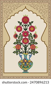 Mughal flower, Mughal flower wall, arch, mughal motif border Design.