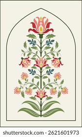 Mughal flower, Mughal wall design. Digital Textile design hand drawn flower illustration.