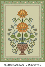 Mughal flower, Mughal wall design,Seamless design, Mughal border.