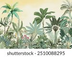 Mughal Garden Illustration, Mughal Forest. Tropical Garden, Tropical Mural Wallpaper.