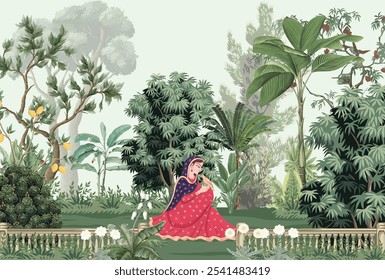 Mughal Garden Illustration, Indian Wedding.