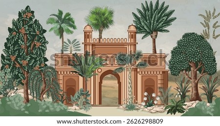 Mughal Garden Illustration, Mumbai - Bombay City - Gateway of India built in Indo-Saracenic Style - Representation as Icon as EPS 10 File 
