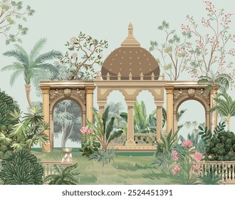 Mughal Garden Illustration, Mughal garden, Mughal Mural.