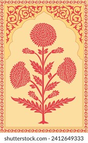 Mughal hand drawn flower motif. Botanical for Flower embroidery motif.