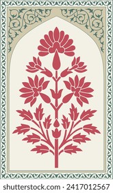 Mughal hand drawn flower motif. Botanical for Flower embroidery motif.