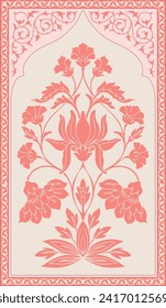 Mughal hand drawn flower motif. Botanical for Flower embroidery motif.