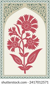 Mughal hand drawn flower motif. Botanical for Flower embroidery motif.