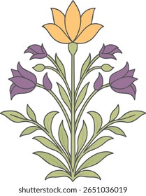 Mughal hand drawn flower motif vector illustration. 