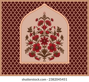 Mughal hand drawn Mughal wall paintings,Mughal colorful decorative plant illustration for wall painting, Mughal vector background.