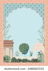 Mughal home decor living room illustration. Indian Rajasthani Art, Mural wall for Living Room, Canvas, Painting Art.