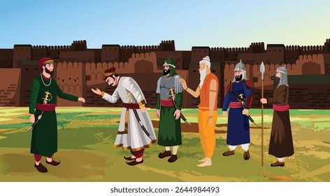 Mughal King with Hindu King and Rishi muni | Mughal Soldiers 