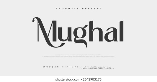 Mughal minimal modern alphabet fonts. Typography minimalist urban digital fashion future creative logo font.