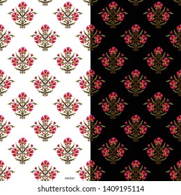 mughal motif flower pattern white black ground