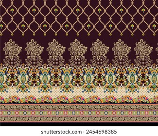 Mughal Motif Ornament Seamless Pattern Multi Color Motif Background