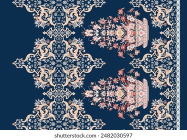 Mughal Motif Ornament Seamless Pattern Multi Color Motif Background