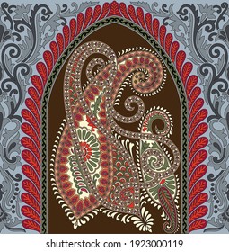 Patrón de racimo Mughal Paisley en fondo gris