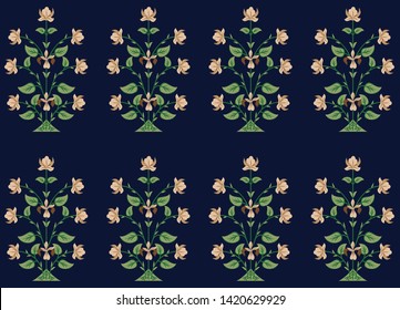 mughal pattern floral motif pattern on navy
