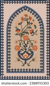 Mughal plant with arch, Mughal background Design, Mughla flower motif.