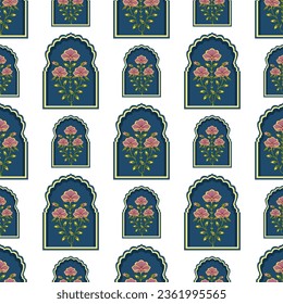 Mughal seamless pattern , mughal art pattern jharoka floral motif mughal floral print for print on demand , textile , crockery wallpaper stationary