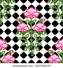 Mughal seamless pattern , mughal art pattern jharoka floral motif mughal floral print for print on demand , textile , crockery wallpaper stationary