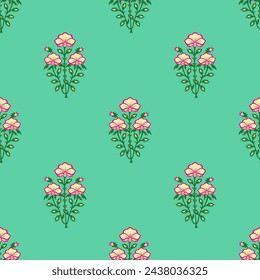 Mughal seamless pattern , mughal art pattern jharoka floral motif mughal floral print for print on demand , textile , crockery wallpaper stationary