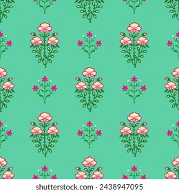 Mughal seamless pattern , mughal art pattern jharoka floral motif mughal floral print for print on demand , textile , crockery wallpaper stationary