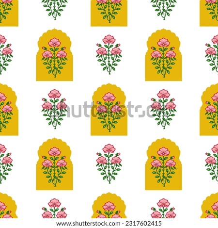 Mughal seamless pattern , mughal art pattern  jharoka  floral motif mughal floral print for print on demand , textile , crockery wallpaper stationary
