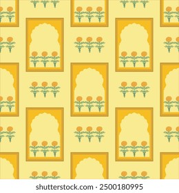 mughal  seamless pattern , indian pattern , jharoka , marigold beautiful background