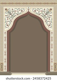 Mughal themed mosque door illustration with intricate motifs