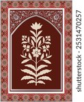 Mughal Traditional colourful arch gate vector pattern, seamless Indian mughal flower motif