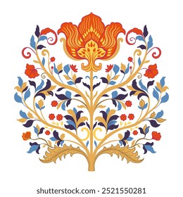 Mughal tree decorative ornamental floral. Vintage intricate traditional mughal style with flowers and foliage. Vector illustration.