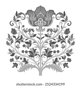 Mughal tree decorative ornamental floral. Vintage intricate traditional mughal style with flowers and foliage. Vector illustration.