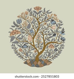 Mughal tree decorative ornamental floral. Vintage intricate traditional mughal style with flowers and foliage. Vector illustration.