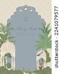 Mughal Wedding Card Design. Invitation card for printing vector illustration.